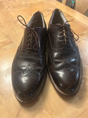 Men's Dark Brown Leather Brogue Derbys - Classic Dress Oxfords, J Shoes EUC